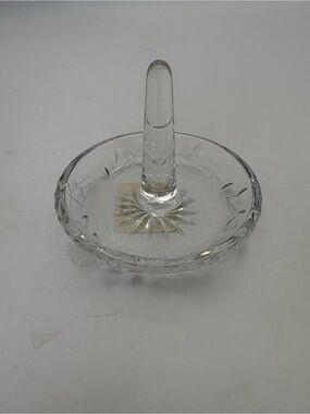 Hungarian Etched Crystal Clear Round Ring Holder Dish